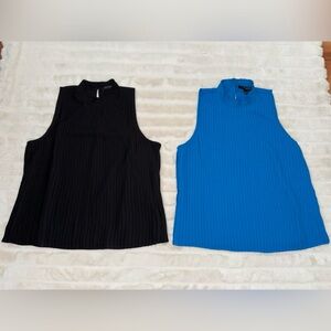Banana Republic LOT of 2 pleated high mock neck black/blue tanks, sz S